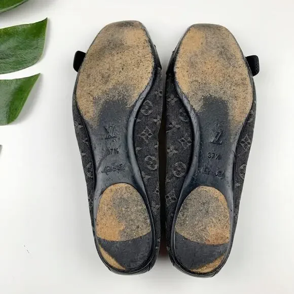 Louis Vuitton Monogram Denim Flash Lotus Black Ballerina Flats Women 37.5 US 7.5 - Picture 11 of 12